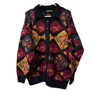 Hunt Club Women Button Down Cardigan Knit Sweater Sz Medium Embroidered‎ VTG